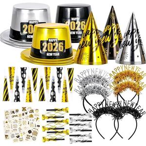 Atonofun 2026 New Years Eve Party Supplies for 24 Guests, 60 Pcs New Year Eve Party Hats and Horns, Headband, Tattoos, Blowouts 2026 New Year Party Favors