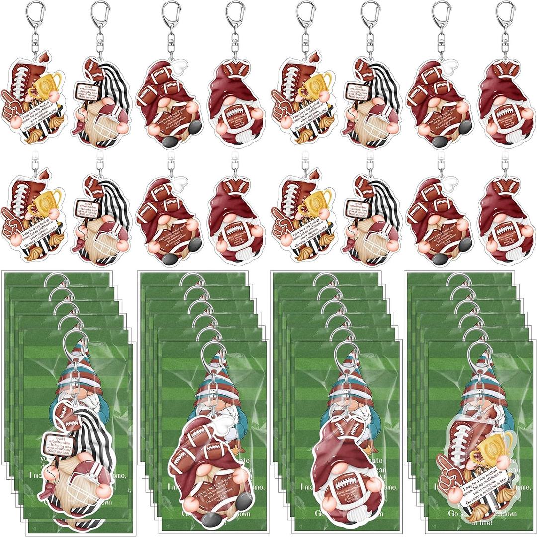 Huquary 32 Sets Football Senior Night Gifts Positive Gnome Keychains with Thank You Cards and Opp Bags Acrylic Bulk Keychain Gifts for Team Players Tailgate Football Birthday Party Favors