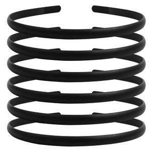 6 Packs Black Headbands for Women Plain Plastic Headband with Teeth Comb Halloween Skinny DIY 8mm Thin Head Bands Women's Hairbands Hair Accessories, Matte Rubber Black