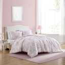 Laura Ashley - Twin XL Comforter Set, Reversible Cotton Bedding for Year Round Use, 2 Piece Coquette Bed Set with Matching Pillowcase (Delphine Mauve Pink)