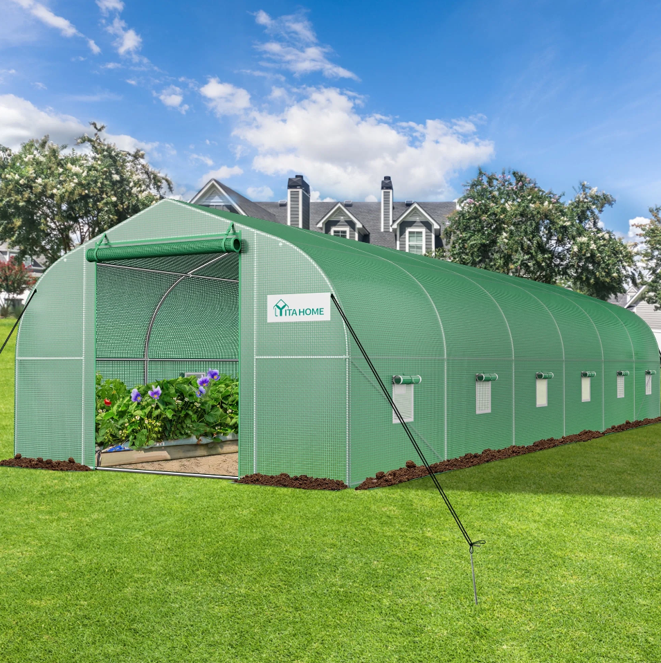 Dextrus 30x10x6.5ft Greenhouse Large Heavy DutyOutdoor Greenhouses Walk in Tunnel Green House Portable Plant Gardening Upgraded Galvanized Steel Frame Ropes Zipper Doors 7 Crossbars Garden, Green