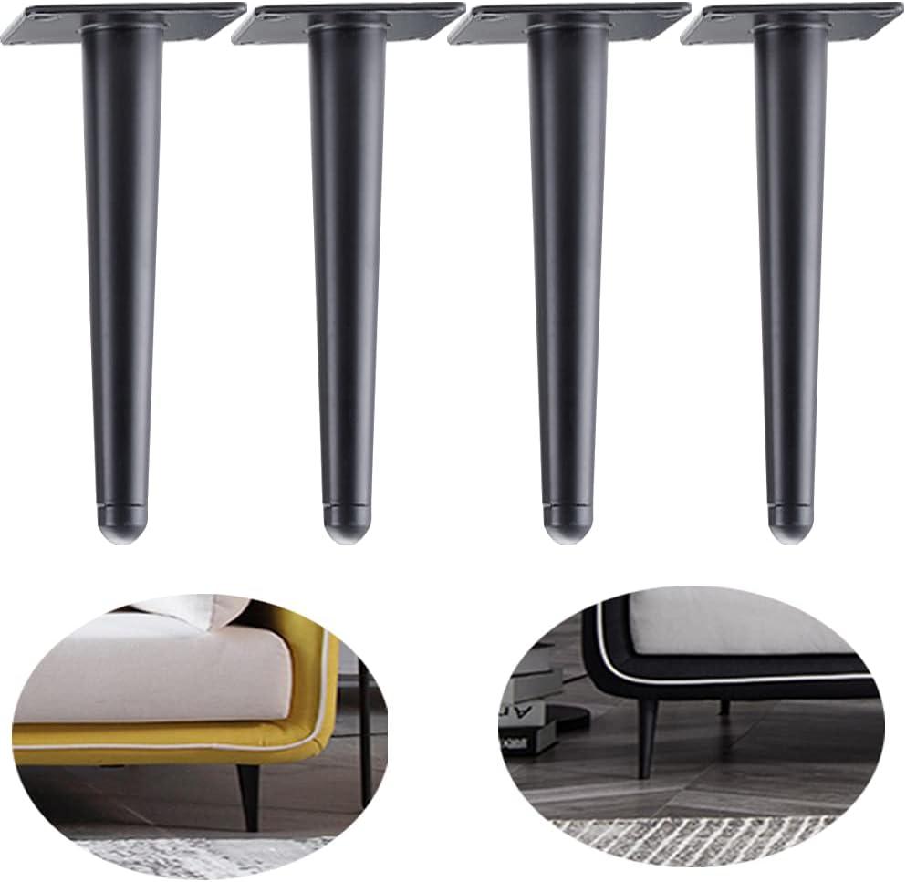 ALXEH Straight Furniture Table Legs 10 Inch, Round Tapered Metal Furniture Legs Black, Modern Dresser Cabinet Sofa Support Feet Replacement, Set of 4