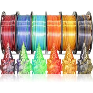 MIKA3D 6 Spools Bicolor Dual Color 1.75mm 3D Printer Filament Bundle, 3D Printing Silk PLA, Silk Black-Red/Purple-Green/Blue-Green/Red-Gold/Gold-Copper/Black-Orange, 3D Printing PLA 250g X 6 Spools (6 Colors: Silk Black-orange; Silk Red-gold; Silk Black-red; Silk Gold-copper; Silk Green-blue; Silk Green-purple)