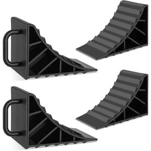 Small 4 Pack Wheel Chocks for RV Trailer, Hard Plastic Non-Slip Tire Blocks with Handles, Lightweight Anti-Roll Wheel Stoppers for Truck, Campers, Trailers, Cars and Uneven Surfaces