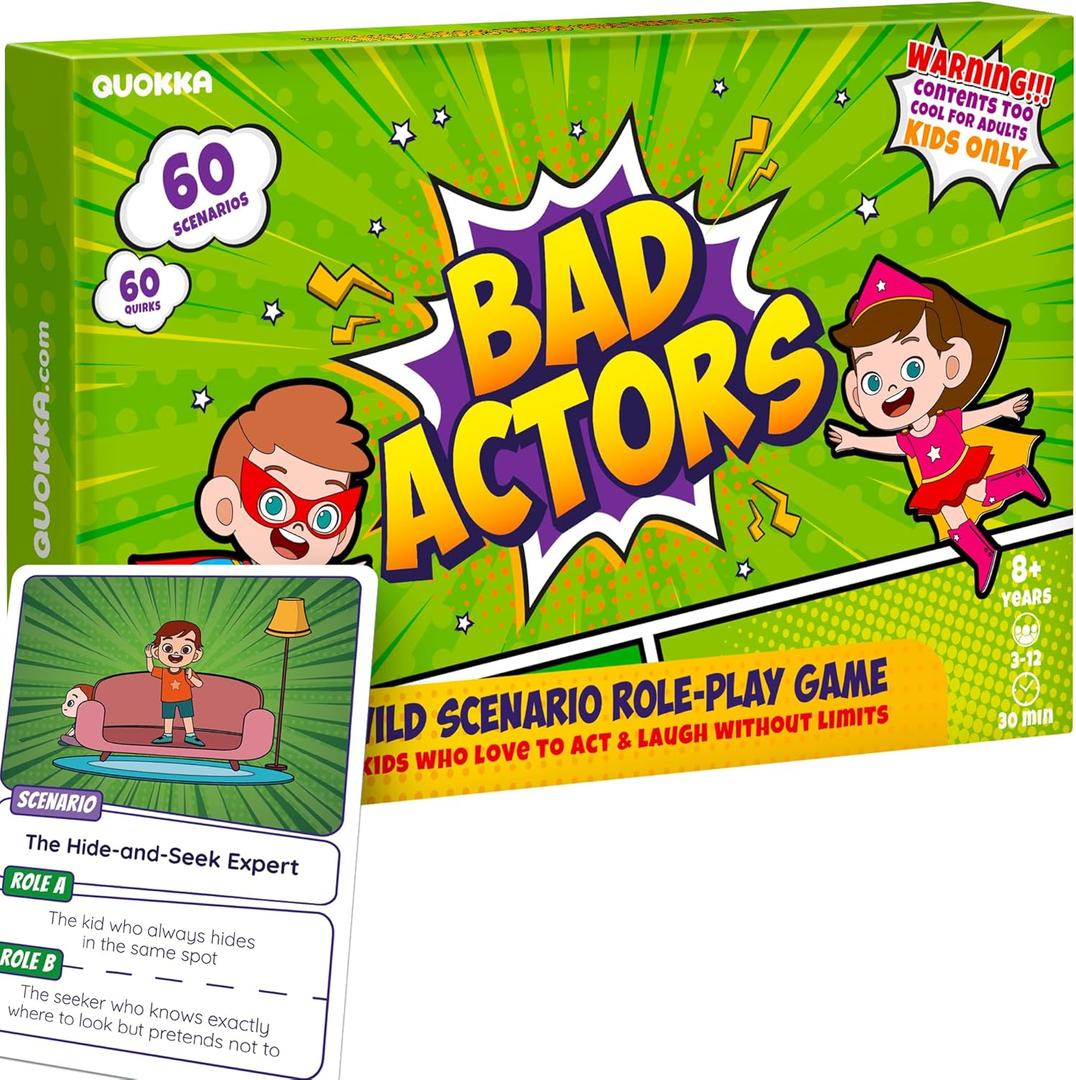 QUOKKA Charades & Guessing Game for Kids & Teens - 120 Hilarious Scenarios & Quirk Cards | Perfect for Family Game Night, Parties, Gifts & Reunions | Ages 8+ | Original Pack