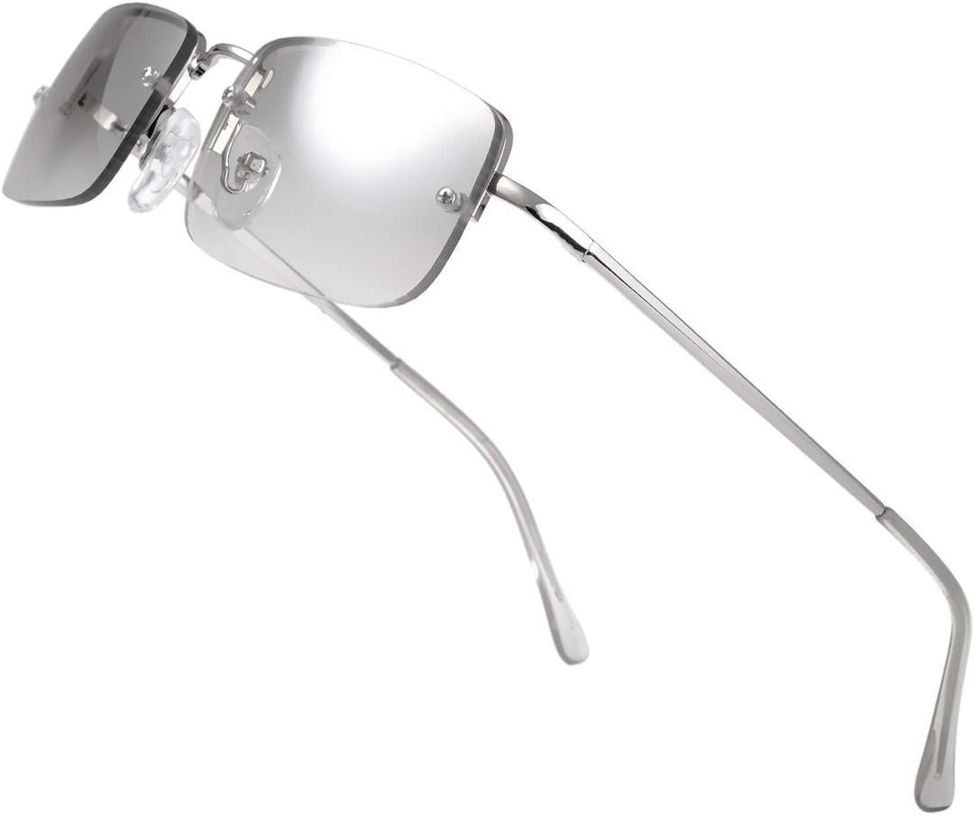 The Fresh Minimalist Small Rectangular Sunglasses Clear Eyewear - Exquisite Packaging (Silver, Gradient Clear)