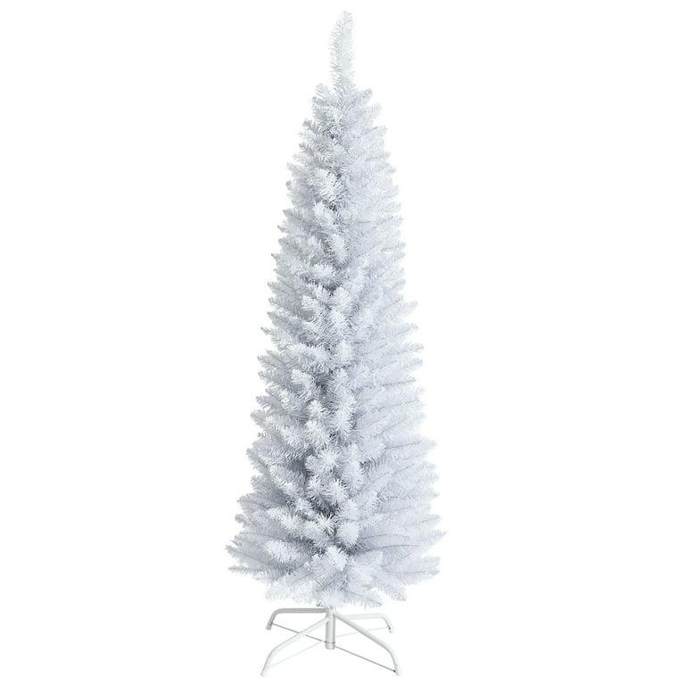  5ft Unlit Artificial Slim Pencil Christmas Tree with Metal Stand White