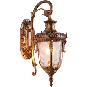 LONEDRUID Outdoor Wall Light Fixtures Bronze 16.93H Exterior Wall Lantern Waterproof Sconce Porch Lights Wall Mount with Hammered Glass Shade for House
