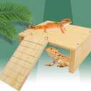 FlidRunest Reptiles Hide, Bearded Dragon Hide Cave with Ladder, Gecko Basking Platform for Tank, Wooden Accessories for Bearded Dragon Lizard Geckos Hamster