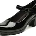 Womens Mary Jane Dress Shoes Chunky Low Block Heels 7CM Closed Toe Work Platform Pumps Dressy Orthopedic for Business Flight Wedding Office Ankle Strap Leather Casual Comfort with Arch Support (Black)