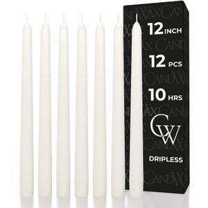 CANDWAX Candle Set of 12 Ivory Taper Candles 12 inch - No Drip and Ideal for Wedding Use - Long Burning and Unscented Candlesticks - Ivory Candles