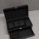 NovelBee Double-Layer 4 Slots Watch Boxes with 2 Grids Jewelry Display Organizer Case for Women and Men Watch Jewelry Earring Rings Bracelets Storage (Black)