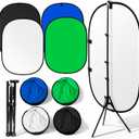 Tingjoo 2 Pack Foldable Photo Backdrop with Stand, 3.3 x 5 ft Double Sided Green Blue Black White 2 in 1 Screen, Portable Photo Backdrop and Stand Kit for Headshot, Video Recording, Live Streaming