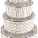 KooK Ceramic Nesting Bowls, with Lids, Serving, Set of 4, Embossed, Kitchen, Prep, Mix, Gift, Microwave and Dishwasher Safe, 10/16/29/47 oz, Narbonne Collection (Ivory)