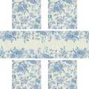 5PCS Blue and White Table Runner & Placemats,Blue Chinoiserie Floral Table Runner 13''x72 with 4 Matching Placemats Machine Washable for Home Party Dining Table Decor Set