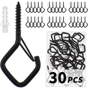 CADONO 30 PCS Cup Screw-in Hanger Hooks with Safety Buckle, Windproof Screw Hooks Perfect for Hanging Outdoor String Lights, Plants, and Patio Lights,for Ceiling and Wall Mount, 2.2 Inches in Black
