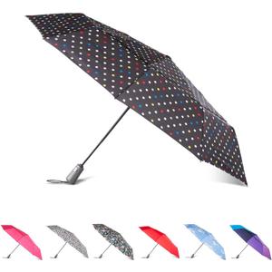 totes Auto Open/Close Windproof Ultimate Compact Umbrella with UV and Water Repellent Protection (55" Canopy, WHITE MULTI SPORT DOT) totes Auto Open/Close Windproof Ultimate Compact Umbrella with UV and Water Repellent Protection (55" Canopy, WHITE MULTI SPORT DOT)