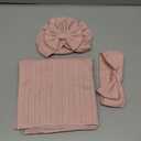 OMUKY Newborn Receiving Blanket Bow Headband and Beanie Set Baby Swaddle Receiving Blankets Baby Boy Girls Nursery Swaddle Wrap(Pink)