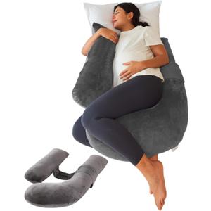 Pregnancy Pillows for Sleeping, Detachable and Adjustable with Pillow Cover, Maternity Body Pillow for Adults, Support for Back, Legs, Belly, HIPS and Pregnancy Must Haves Grey