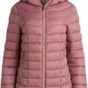 Reebok Womens Puffer Jacket - Lightweight Quilted Snow Glacier Shield Zip Up Bubble Winter Coat for Women with Hood & Pockets (Medium, Dusty Rose)