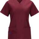 Women's V-Neck Scrub Top with 3 Pockets  Comfortable, Durable, Stretch Medical Uniform (Red, XXL)