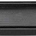 Set of 2 Modern Elegant Large Wood Serving Tray, Rectangle Decorative Tray Ottoman Tay Coffee Table Tray, Black Crocodile Leather with Gold Polished Metal Handles