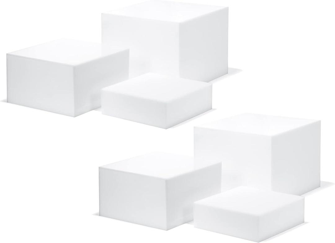 Red Co. Set of 3 Glossy White Acrylic Cube Display Nesting Risers with Hollow Bottoms - 2 Pack