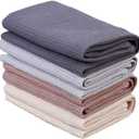 PY HOME & SPORTS Dish Towels Set, 100% Cotton Waffle Weave Kitchen Towels 4 Pieces, Super Absorbent Kitchen Hand Dish Cloths for Drying and Cleaning (17 x 25 Inches, Set of 4) (Dark Grey+Grey+Brown+Beige)