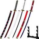 LoGest Zoro Replica Sword - Exact Replica from The Anime - Use for Arts Role Play Cosplay or Dcor with Belt and Stand (3 Piece Set Shusui-wado Ichimonji-kitetsu - Red White Black)