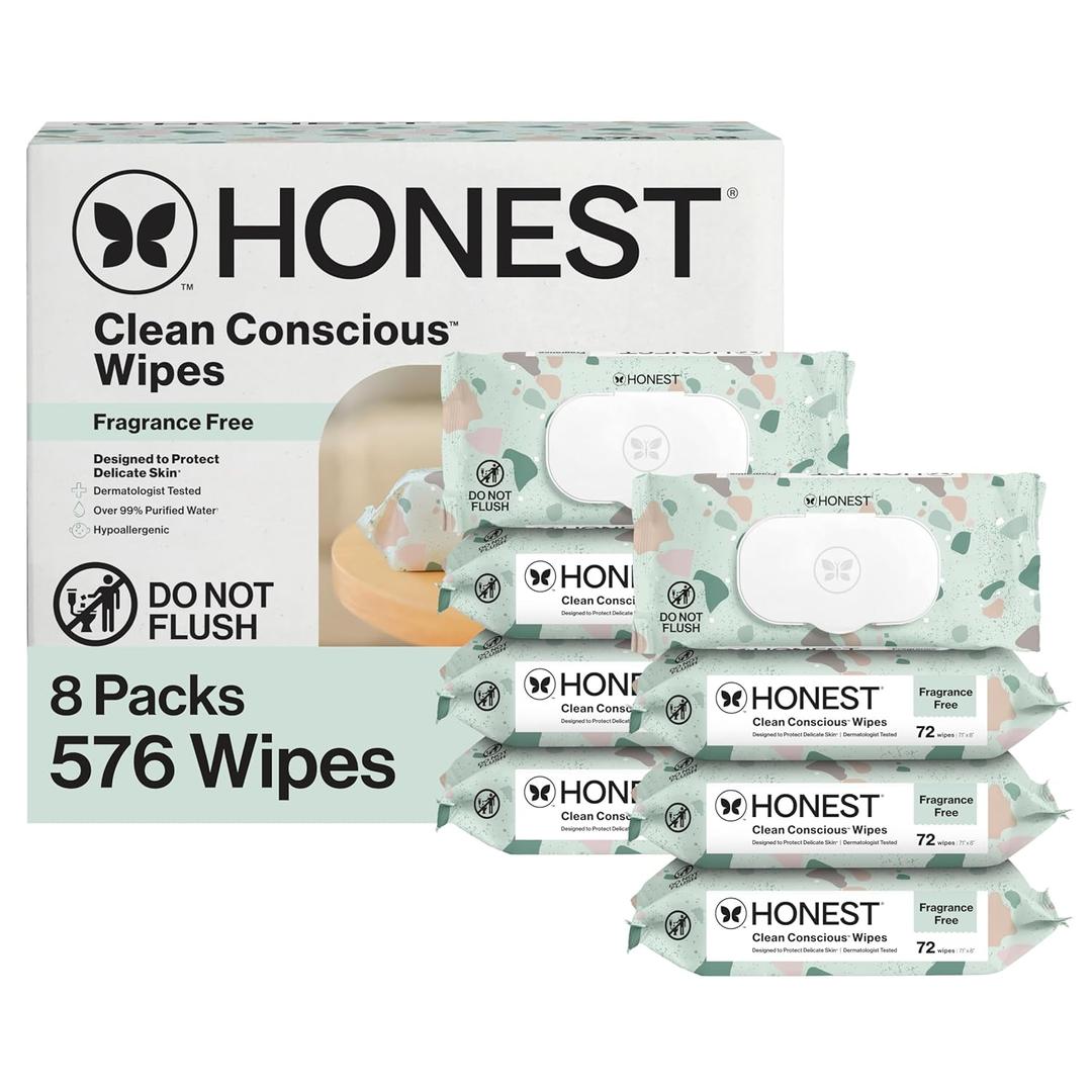 The Honest Company Hypoallergenic Multi-Use Baby Wipes for Sensitive Skin, Geo Mood, 576 Count (72 Count (Pack of 8))