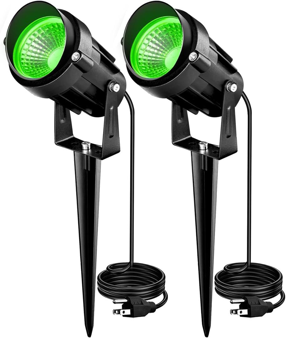 Halloween Green Landscape Lights Outdoor, 110v 120V Plug in Landscape Lighting with IP66 Waterproof Halloween Christmas Spotlights for Garden Pathway Tree Pathway, 2 Pack7W Green LED Landscape Lights