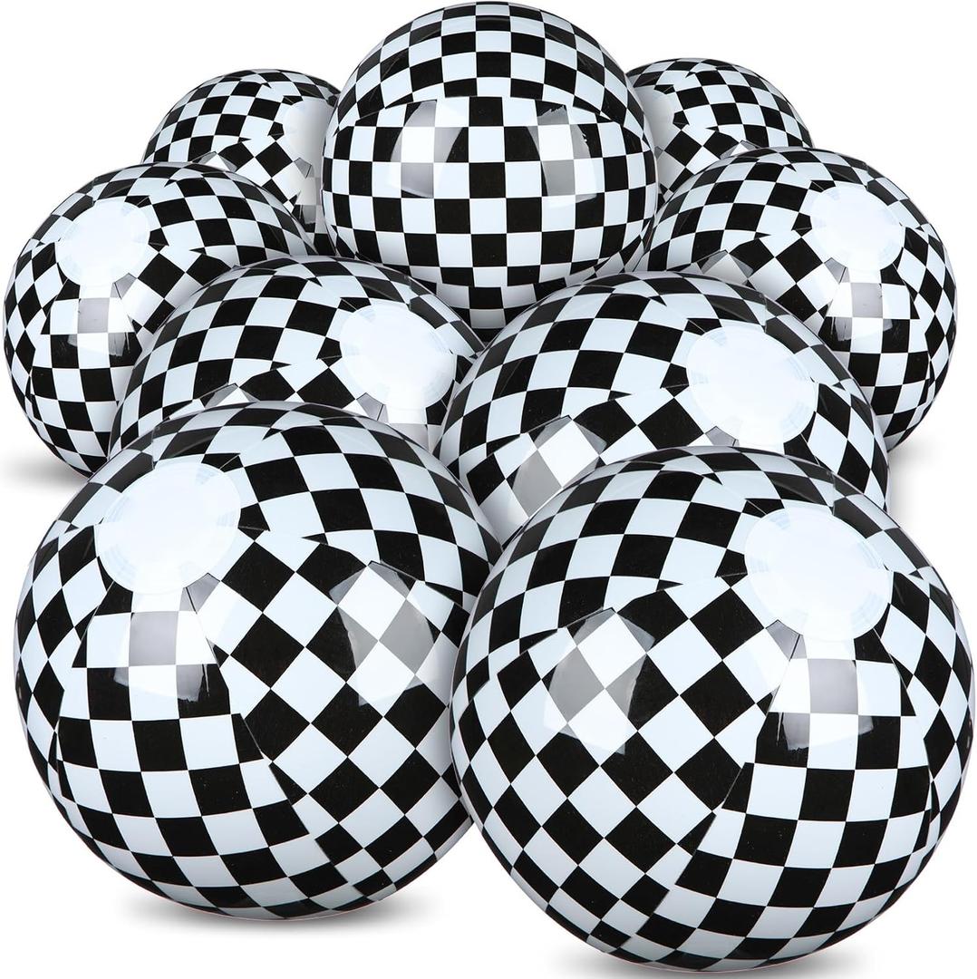 12 Pack Black and White Checkered Flag Themed Beach Ball for Kids 7.87" Bulk for Summer Pool and Beach Game Gifts Race Car Birthday Party Supplies and End of The Year Class Decorations Favor