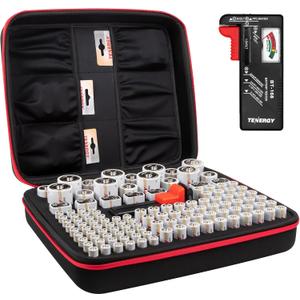 Tenergy Alkaline Batteries & Storage Case, 48xAAs, 48xAAAs, 8xC Size, 8xD Size, 8 Pack 9V Size Batteries, and Battery Organizer Case