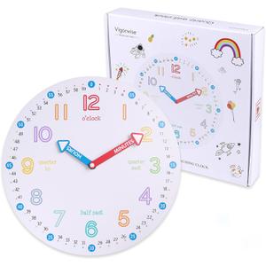 Teaching Clock,Telling Time Teaching Clock,12 Inch Silent Non Ticking Wood Wall Clock Decor for Bedroom School Classroom