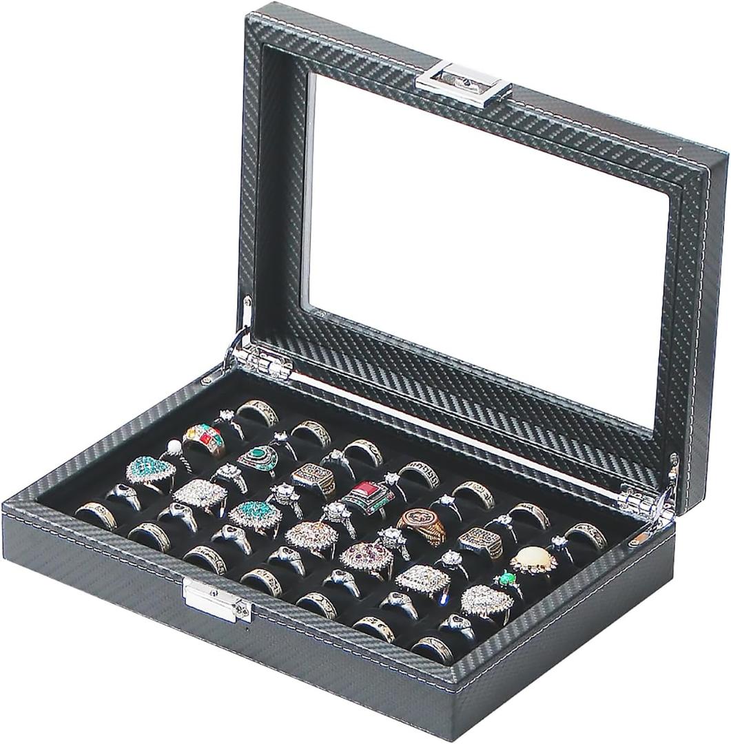 Ring Organizer Case, Cufflink Display Box for Show, 49 Slots Jewelry Holder with Clear Lid