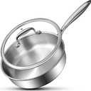 Tri-Ply Stainless Steel Frying Pan 3QT, 10 Inch Deep Frying Pan with lids, Skillet, Induction Cooking Pan, Dishwasher and Oven Safe, Fast & Even Heat, Heavy Duty and Detachable Handle