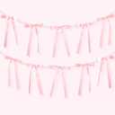 Riceshoot Pearl Bow Garland 12 Pcs Mini Satin Ribbon Bows and 9 Yds Pearl Garland for Mantle Fireplace Staircase Decor Birthday Wedding Easter Holiday Party Supplies(Pink)
