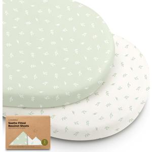 2-Pack Organic Bassinet Sheets for Girls, Boys - 100% Cotton Bassinet Mattress Sheets Compatible with Halo Bassinest Swivel Sleeper, Graco, Baby Delight, Chicco, Unisex Fitted Bassinet Sheets (Herb)