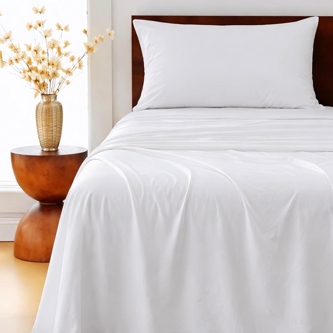 GOKOTTA 3 Pcs Twin XL Sheets Set, 10"-15" Deep Pocket, Non-Slip Elastic Corner Straps, Double Brushed Microfiber - Ultra Soft, Hotel Luxury, Breathable, Wrinkle Free, Hypoallergenic - White (01- Cream White)