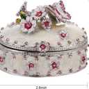 Hand Painted Trinket Box for Home Decor, Hinged Enameled Jewelry Box for Ring Earrings Jewelry Organizer, Unique Vintage Bejeweled Storage Figurine Collectible Keepsake (Flower with Butterfly)