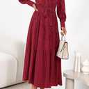 dowerme Women's Casual Dresses 2025 Fall Fashion Long Sleeve Button Up Floral Print Belted Tiered Boho Maxi Party Dress (Red, M)