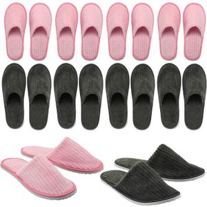 Zhehao 10 Pairs House Slipper for Guest Disposable Slippers Bulk for Travel Non Slip Washable Reusable Women Men Soft Cotton Spa Hotel House Slipper for Wedding Party Home Indoor(Pink, Gray)