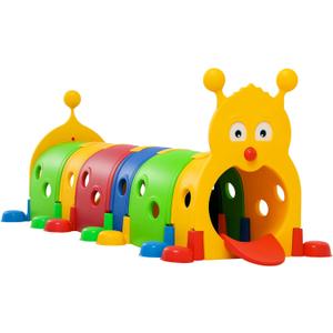 Qaba Caterpillar Tunnel, Toddler Tunnel for Kids Crawl and Climb Through, Kids' Play Structure Indoor Outdoor, 6 Sections, Multicolored
