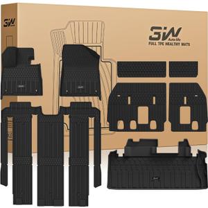 3W Floor Mats & Trunk Mat& Backrest Mats for Toyota Sienna 2021-2026 (Only for 7 Seat), TPE All Weather Custom Fit Floor Liner for Sienna 1st, 2nd and 3rd Row and Cargo Mat, Black