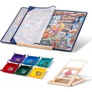 Tektalk Jigsaw Puzzle Board with 3 Angle Adjustable Bracket/Stand, Lightweight Portable Puzzle Mat with Dustproof Cover for Puzzle Storage Saver, Non-Slip Surface, Up to 1000 Pieces - Gray, Set of 5, Up to 1000 Pieces