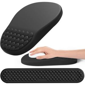 Ergonomic Mouse Pad and Keyboard Wrist Rest with Massage Design, Space-Saving Mouse Pad Wrist Support, Memory Foam Wrist Rest with Non-Slip PU Base for Computer Desk, Black