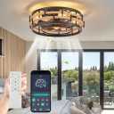 18" Caged Ceiling Fan with Lights Remote Control, Rustic Flush Mount Ceiling Fan with Reversible Motor, 6 Speeds Farmhouse Boho Low Profile Ceiling Fans for Bedroom Kitchen