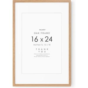 16x24 Wood Frame, Solid Oak 16x24 Poster Frames with Mat to 12x18(Openning Size is 11.7x17.7), Natural Oak 24x16 Frame, Set of 1