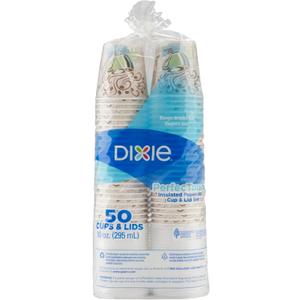 Dixie PerfecTouch Paper Hot Cups and Lids Combo, 10 oz, Multicolor, 50 Cups/Lids/Pack