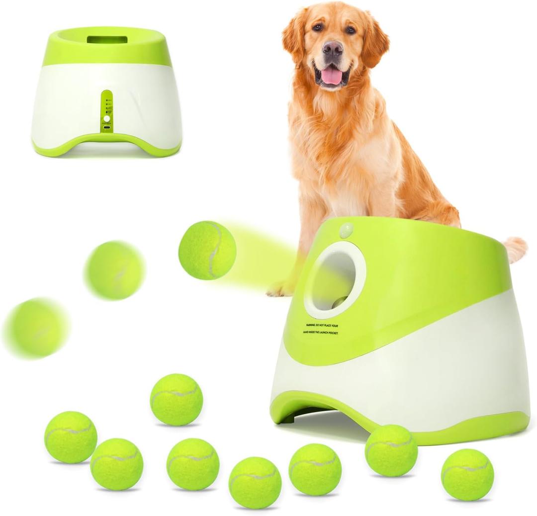 Jovani Automatic Dog Launcher, 10-30ft Fetch Machine for Small Dogs, Indoor/Outdoor, 9 Tennis Balls (2in), Yellow-Green